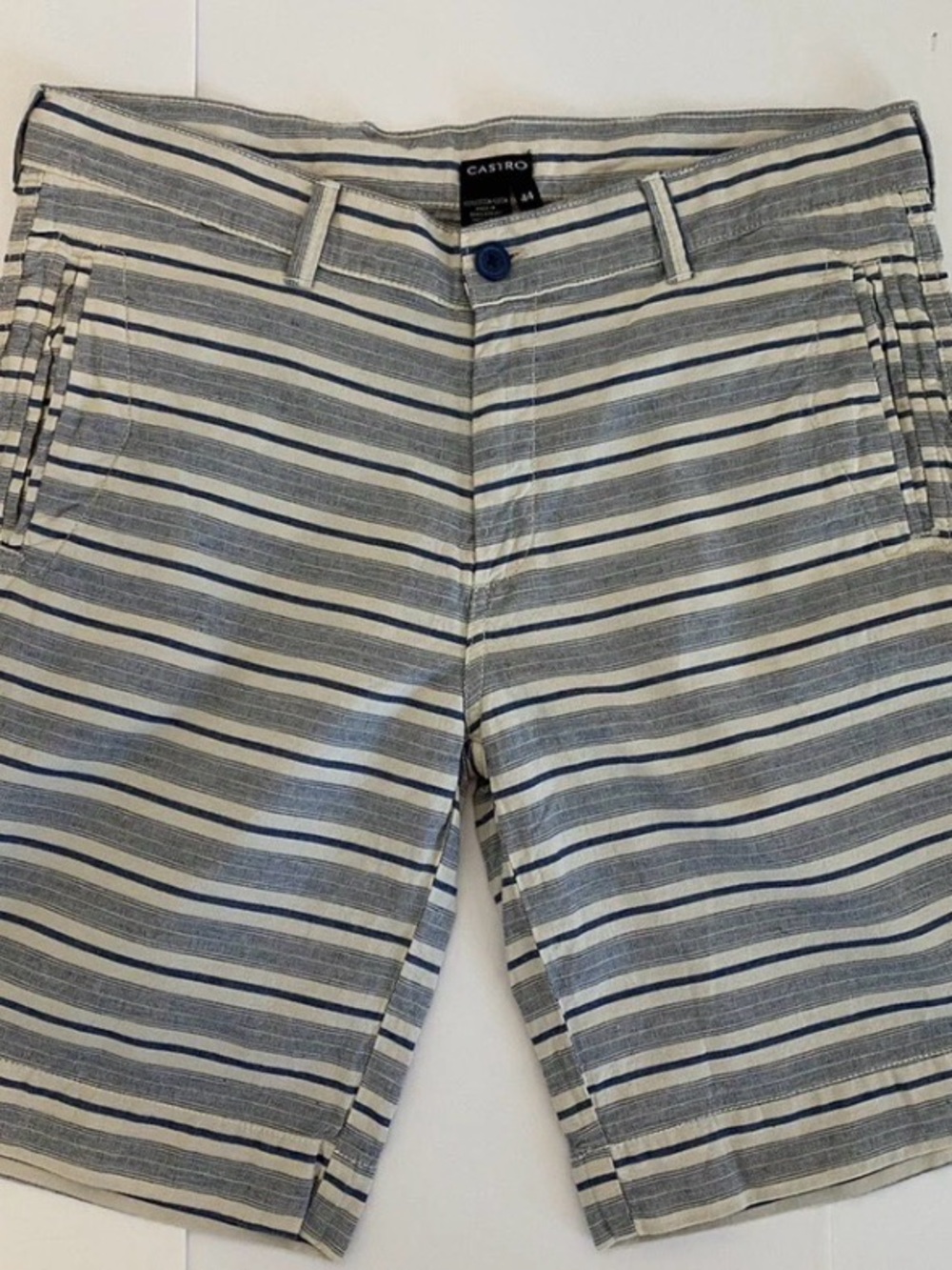 Blue & White Striped Flat Front Men's Shorts